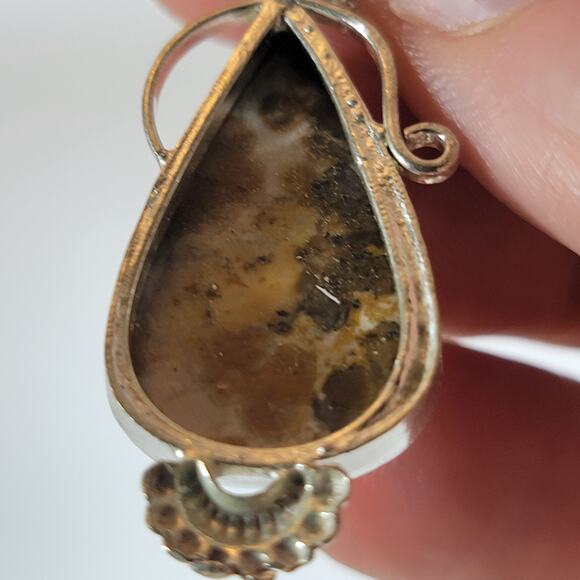 Dendritic Jasper Pendant Necklace – Teardrop Stone + 20" Silver Snake Chain - Picture 7 of 10